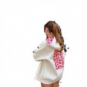Sudadera con capucha blanca para mujer, estampado de labios rojos en la espalda, corte holgado, manga larga, jersey de algodón, top informal para todas las estaciones - Product Image 3