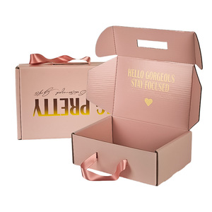 Biểu Tượng Tùy Chỉnh Hai Bên Cá Nhân In Mỹ Phẩm Hộp Bưu Phẩm Bao Bì Lá Vàng Màu Hồng Vận Chuyển Hộp Với Sợi Dây Thừng Cho Quà Tặng - Product Image 1