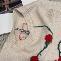 Haut en tricot sans manches à col rond pour femmes, printemps et automne, veste décontractée tendance pour femmes avec broderie florale