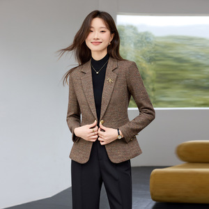 Women's Wool Blazer Gray Slim Fit Autumn Winter 2025 Solid Color No-Wrinkle Treatment Pocket Design - Product Image 2