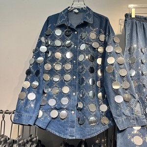 夏季女装高级感重亮片牛仔衬衫宽腿裤2件套Sehe时尚 - Product Image 4