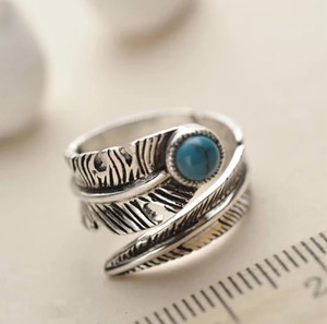 Adjustable Opening Type Vintage <strong>Feather</strong> Natural Stone <strong>Ring</strong> Designs for Men 925 <strong>Silver</strong> - Product Image 1