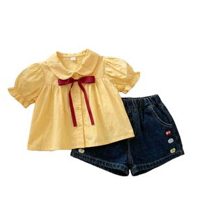 Chibi Maruko-chan Girls Summer Set Babydoll Top Denim Shorts Two-Piece Breathable Outfit For Kids - Product Image 5