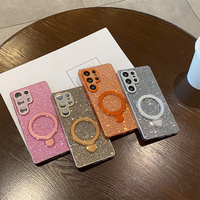 Étui de téléphone 3D avec paillettes, strass, cristal, placage brillant, avec support diamant pour Samsung S26 Plus S25 Edge S24 Ultra