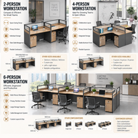 Ensemble de bureaux et chaises modulaires modernes en bois pour 2, 4 ou 6 personnes, poste de travail de bureau avec cloison, structure en alliage d'aluminium épais