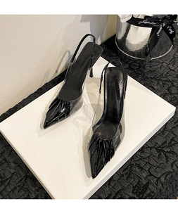 Nuove Scarpe Sexy in Pelle Verniciata Plissettata con <span class=keywords><strong>Tacco</strong></span> <span class=keywords><strong>Basso</strong></span>, Stile Francese con Cuciture e <span class=keywords><strong>Tacco</strong></span> Sottile, <span class=keywords><strong>Sandali</strong></span> da Donna - Product Image 5