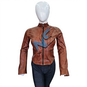 Women's Genuine <b>Leather</b> Bomber Motorcycle <b>Jacket</b> Full Sleeve Stand Collar Zipper Closure Solid Autumn <b>Winter</b> Heavy - Product Image 1