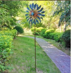 Vintage Stainless Steel Sunflower-Shaped Kinetic Windmill Artificial Garden <b>Ornament</b> Outdoor Wall Farmhouse-Industrial Antique - Product Image 5