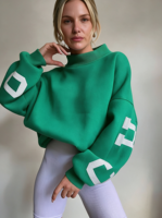 Sweat-shirt à col montant pour femme, col à nœud, à pois, en molleton de coton, coupe ample, streetwear, pull décontracté