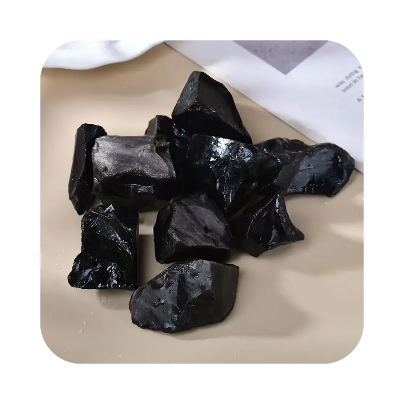 Pedra de cristal para decoração de casa, pedra natural preta para cicatrização de chakra, pedra bruta de obsidiana e quartzo