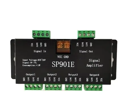 SP901E kontroler Led Repeater Amplifier sinyal SPI untuk WS2812B WS2811 WS2813 lampu setrip LED dapat disesuaikan RGB