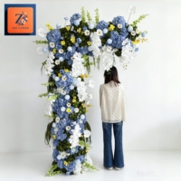 Arche florale artificielle de luxe bleu et blanc, arrangement de fleurs en soie pour mariage, décoration de toile de fond pour événements de mariage en gros