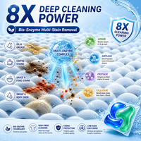 Capsules de lessive 3 en 1, détergent enzymatique bio, détachant, protection des couleurs, faible formation de mousse, pour lave-linge HE, OEM