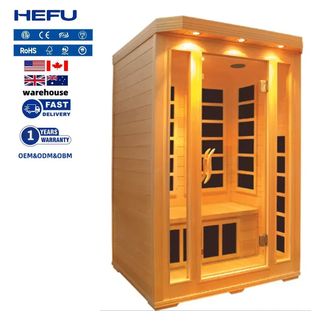New Arrival Electric Low Emf Full Spectrum Redwood Cube Steam 2 Barrel 6 Infrared 2 Person Cedar Outdoor Sauna Shower