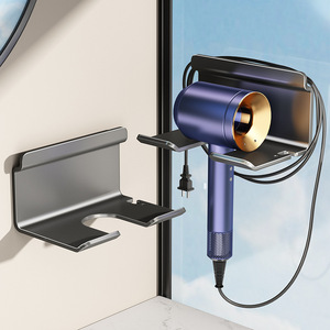 Stainless Steel Hair Dryer Holder Wall Mounted Corner Storage Rack For Bathroom Graphite Gray Durable - Product Image 1