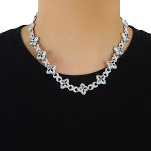 Collier trèfle à quatre feuilles style hip-hop européen et américain, collier ras du <span class=keywords><strong>cou</strong></span> tendance et cool pour hommes et femmes, zircon 5A, anniversaire - Product Image 1