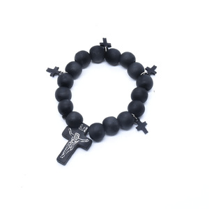 Dreamwork moda religiosa hombres mujeres pulseras cruzadas 10mm pulsera de cuentas de madera pulsera elástica brazalete mano cadena regalos - Product Image 4