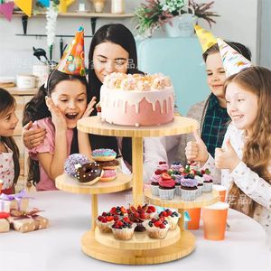 Wooden Multi Tier Cake Stand <b>Round</b> Display Tray For Birthday Party Dessert Serving 3 Tier - Product Image 1