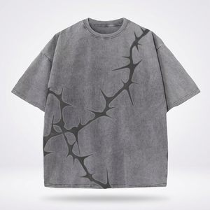Camiseta Oversize Gris para Hombre con Estampado de Espinas Negras, Manga Corta, Cuello Redondo, Estilo Urbano, Algodón Jersey Transpirable - Product Image 2