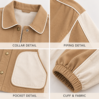 Veste courte personnalisée pour femme, à col à revers, boutonnée, avec blocs de couleur et poches plaquées, idéale pour le quotidien et les activités de plein air