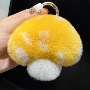 High Quality Rex Rabbit Fur Plush Toy Soft Animal Series Forest Mushroom Key Chain Pendant for Backpack Cartoon Inspired