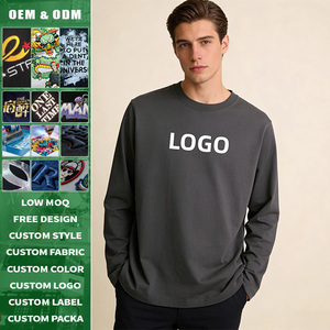 เสื้อยืดคอกลมแขนยาวผ้าคอตตอนถักน้ำหนัก 210GSM กันน้ำ เป็นมิตรกับสิ่งแวดล้อม ทรงโอเวอร์ไซส์ ใส่ได้ทั้งชายหญิง สกรีนโลโก้ได้ตามต้องการ สไตล์สตรีทแวร์สำหรับฤดูใบไม้ร่วง - Product Image 1