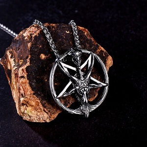 <strong>Pentagram</strong> Symbol Pendant Necklace With Baphomet <strong>Goat</strong> <strong>Head</strong> Design Vintage Stainless Steel Pagan Wiccan Occult Viking Jewelry - Product Image 2