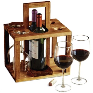 Porte-bouteille de vin en bois Antique, Design rustique à la main, caddie, porte-vin en bois - Product Image 1