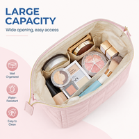 Trousse de Toilette/Maquillage Grande Capacité en Polyester Matelassé Souple à Fermeture Éclair avec Logo Personnalisé – Idéale pour les Voyages