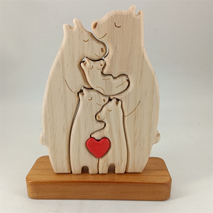 Regalo di natale decorazione per la casa in legno orso famiglia Puzzle madre e bambino orso Set legno artigianato che abbraccia l'orso - Product Image 4