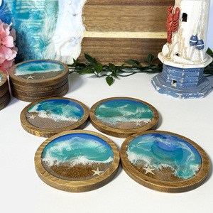 Posavasos de Madera con Soporte, Decoración para Mesa de Centro, Juego de Posavasos de Madera de Acacia, Posavasos Modernos para Tazas, para Bar o Cafetería - Product Image 3