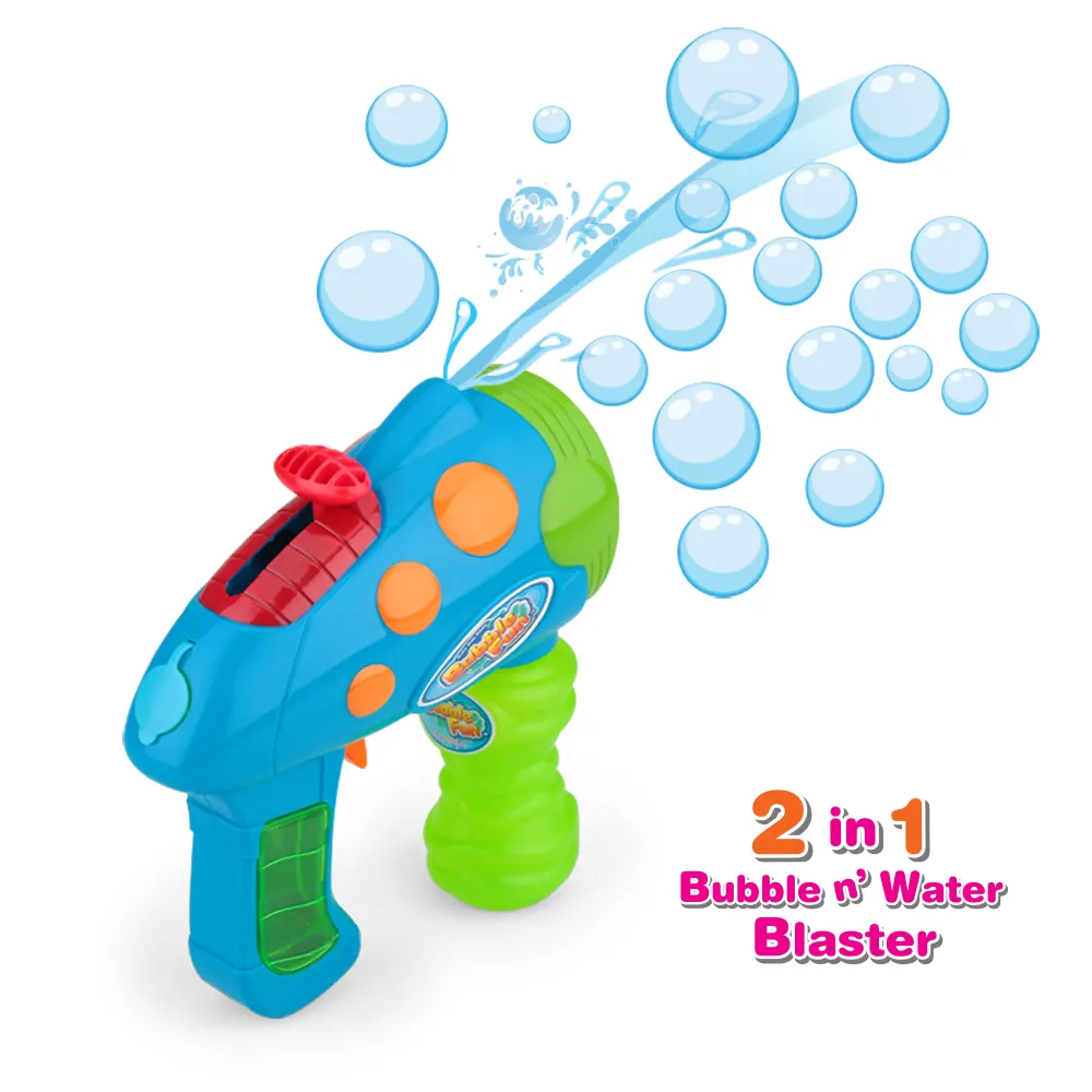 Pistola a bolle automatica giocattolo 2 in 1 per bambini, pistola a bolle di sapone e pistola ad acqua-spara acqua oltre 6 metri, giocattolo estivo all'aperto