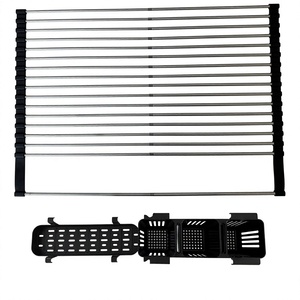 <span class=keywords><strong>Escurridor</strong></span> de Platos Enrollable y Extensible con Soporte para Utensilios, Acero Inoxidable 304, <span class=keywords><strong>Escurridor</strong></span> de Platos Sobre el Fregadero con Bandeja de Drenaje, Ajustable - Product Image 4