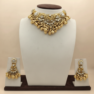Elegant 925 Silver <b>Necklace</b> and Earring <b>Set</b> with <b>Pearl</b> and Gold Detailing for Bridal and Festive Occasions - Product Image 3
