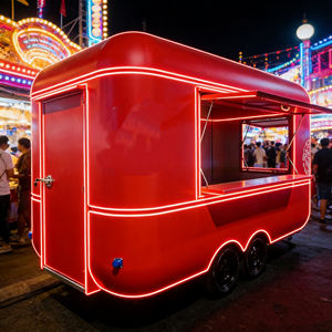 Carrito Móvil de Acero Inoxidable Rojo Neón de 4 Ruedas con Interior Vacío para Helados y Comida Rápida en Eventos Pop-Up - Product Image 1