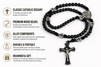 Collier chapelet catholique pour homme en paracorde, perles en bois noir, pendentif Saint Michel, crucifix, croix, fait main, religieux