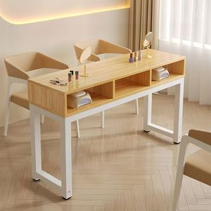 Hot Sale 3 Person Japanese Style Nail Desk Wooden Double Layer Minimalist Nail Salon <b>Table</b> With Storage - Product Image 4