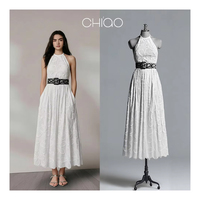 Robe blanche sans manches à col suspendu, élégante et tendance, en dentelle, coupe trapèze, style européen et américain pour femme