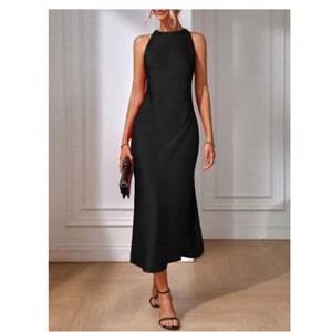 <span class=keywords><strong>Robe</strong></span> midi élégante en satin à col halter pour femme, sans manches, moulante, <span class=keywords><strong>robe</strong></span> de soirée formelle, tendance mode, <span class=keywords><strong>robe</strong></span> de <span class=keywords><strong>cocktail</strong></span> d'été - Product Image 5