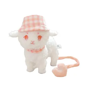 USB Rechargeable Battery Tail Wagging Plush Baby Lamb Toy Girly Heart Pink Sheep Plush Electronic Walkable Toy With Sound