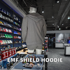 Sudadera con capucha para hombre de fibra de plata sólida con cremallera, teñido liso, protección contra la radiación EMF, bloqueo de radiación 5G, tela Faraday, para primavera - Product Image 2