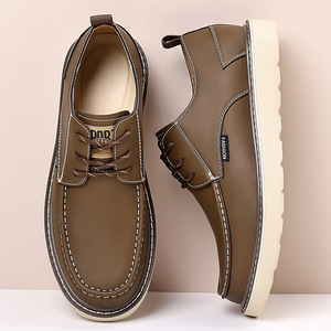 Chaussures décontractées en cuir pour hommes, noires, à talon bas, antidérapantes, à semelle épaisse, pour le travail en extérieur, tendance mode, grandes tailles 46 47 - Product Image 2