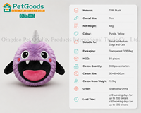 Jouet à mâcher interactif pour chien, monstre couineur en peluche, balle à picots, noyau en caoutchouc TPR, 7 cm, pour petites races, nettoyage des dents, double texture