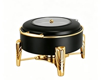 Réchaud de table rond en acier inoxydable pour restaurant, chauffe-plats commercial de luxe noir de 6 litres