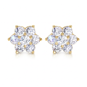 Flower <b>Moissanite</b> Stud <b>Earrings</b> 925 Silver Round Cut Cluster <b>Earrings</b> Floral Fine Jewelry for Women Wholesale Manufacturer - Product Image 2