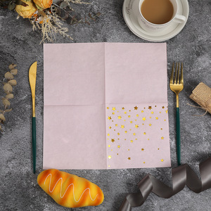 Disposable Gold Star Printed Square Paper Napkins 250mm Pink For Birthday Parties And Events - Product Image 4