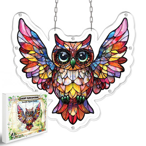Ornement de fenêtre en vitrail motif hibou, attrape-lumière en acrylique 65 pièces, 17,71 pouces, impression UV de haute qualité, décoration - Product Image 2