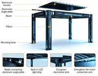 Pergola à toit à lames orientables avec finition thermolaquée pour villa, jardin, gazebo, balcon, terrasse