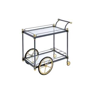 DB Cyrus Clear <b>Glass</b> & Black/Gold Finish Serving Cart Elegant Serving <b>Trays</b> - Product Image 2