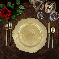 Assiette moderne écologique en plastique acrylique à grain de bois de 13 '', plat de charge en or rose et argent, motif de fleurs classiques pour la maison